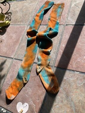 American Apparel Tie-Dye Over-the-Calf Socks - Orange & Teal